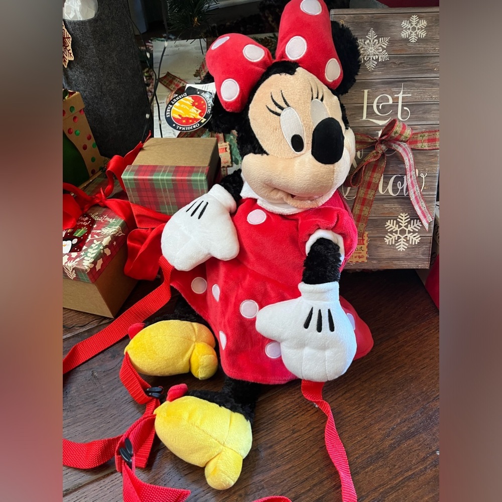 Disney Parks Minnie Mouse Plush Backpack NWT Red Polka Dot